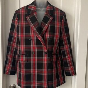 Ann Taylor Black and Red Checkered Blazer
